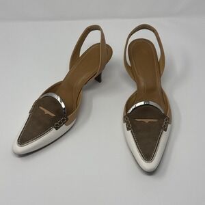 Tods Debbie Slingback Suede Leather Mules - Shoes Womens 9 White Tan